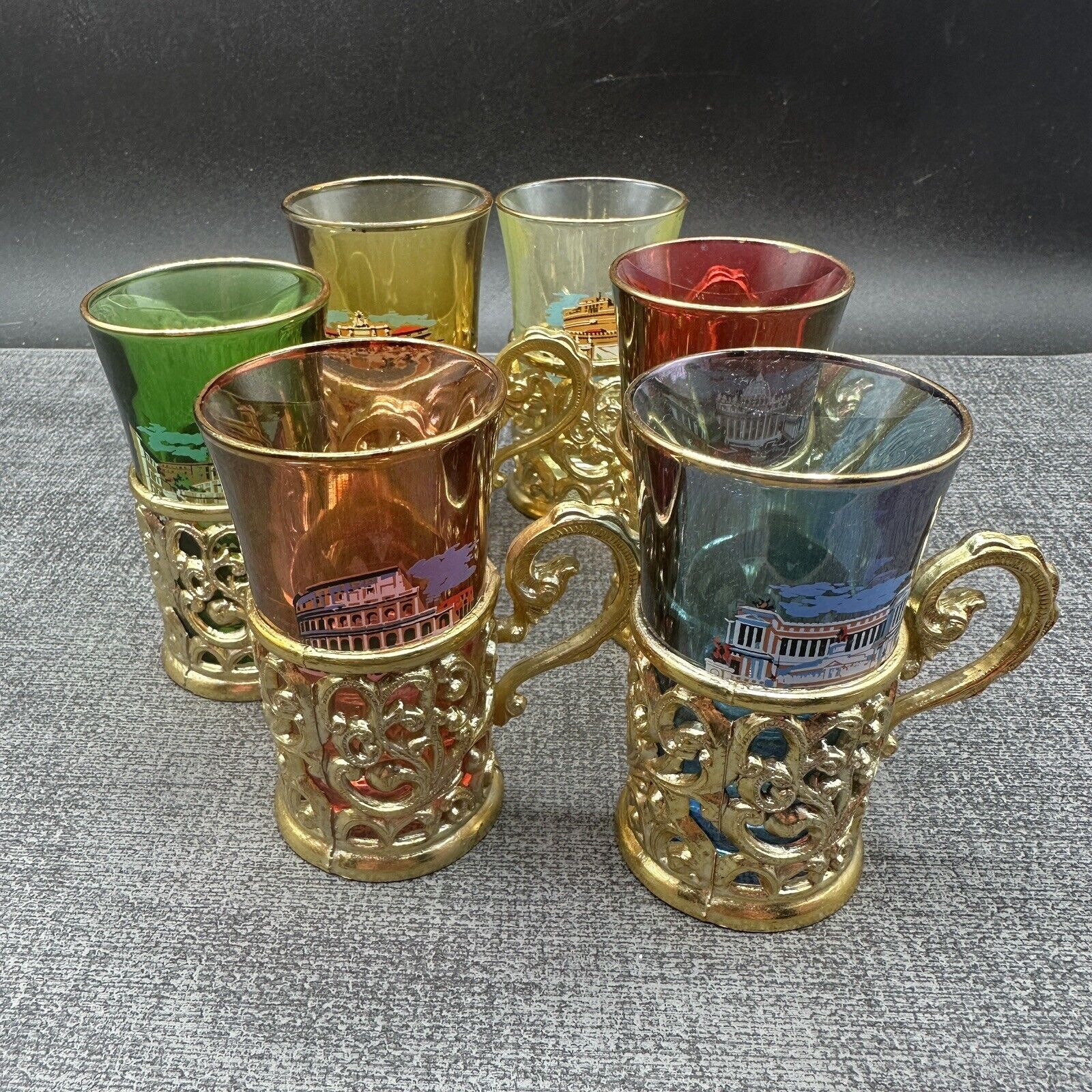 Vintage Soviet Tea Glasses Shot Glasses Set Of 6 Filigree Design Holders USSR