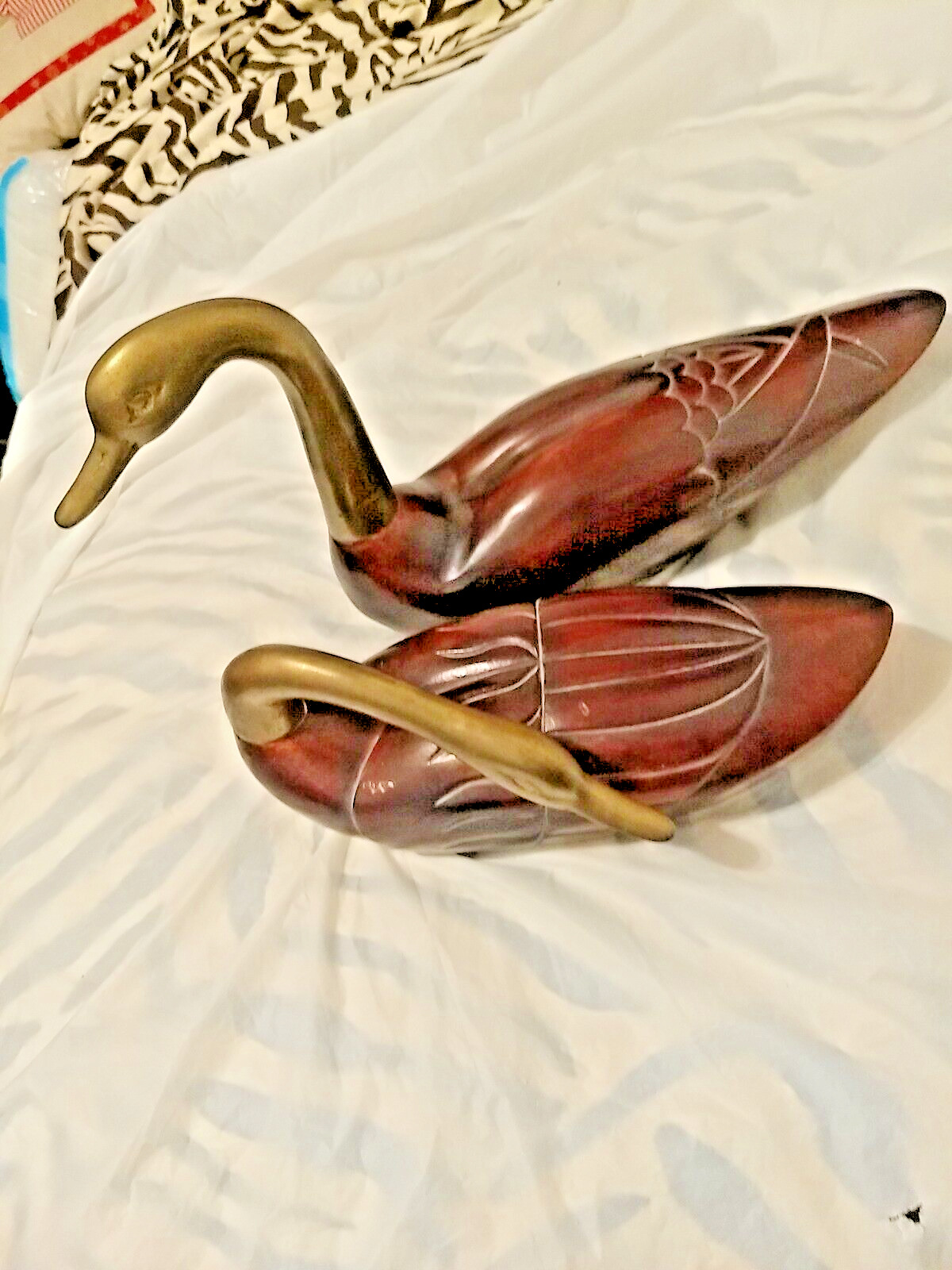 Frederick Cooper MCM Brass Wood Duck Set of 2 - Vintage