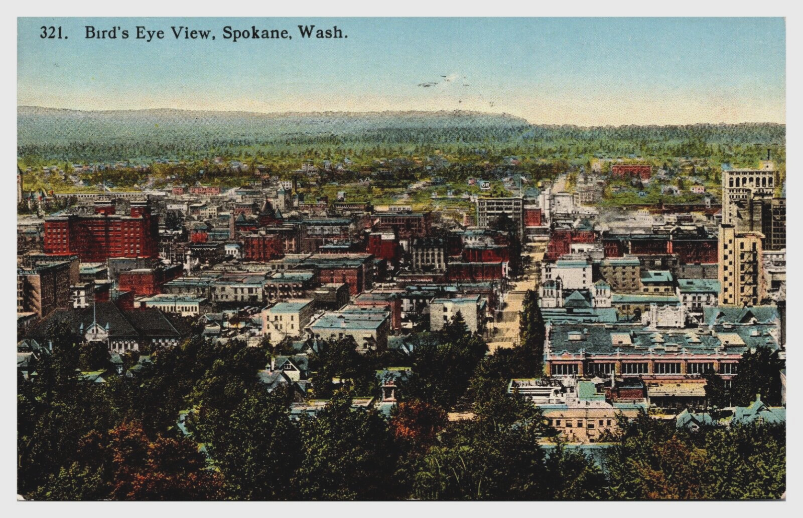 Birds Eye View of Spokane Washington WA City View Posted 1916  Postcard