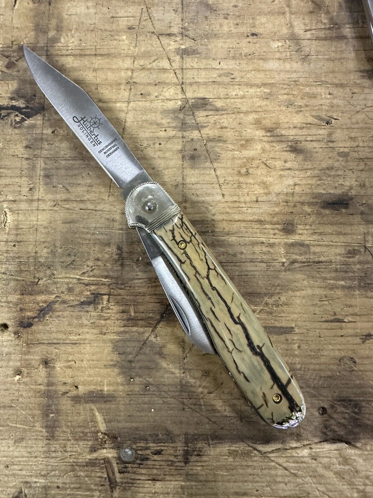 Vintage Hubertus Knife Pen Blade Release W/Factory Edges Custom Scales