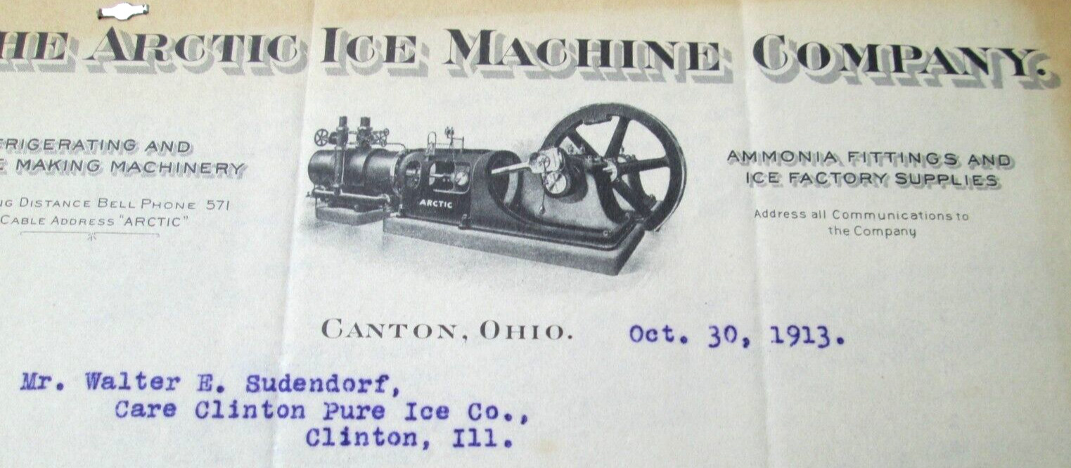Oct.30 1913 Business Letterhead Letter Arctic Ice Machine Co. Canton Ohio