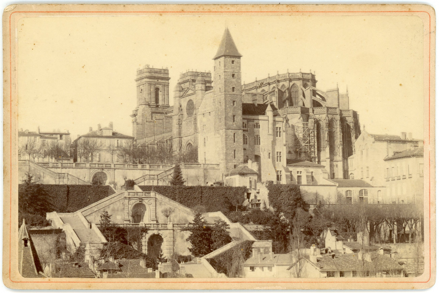 France, Auch, the Cathedral Vintage Albumen Print Albumin Print 11x16.5 