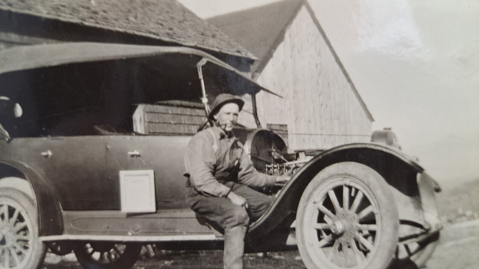 Antique Black And White Original Photo Man With Car