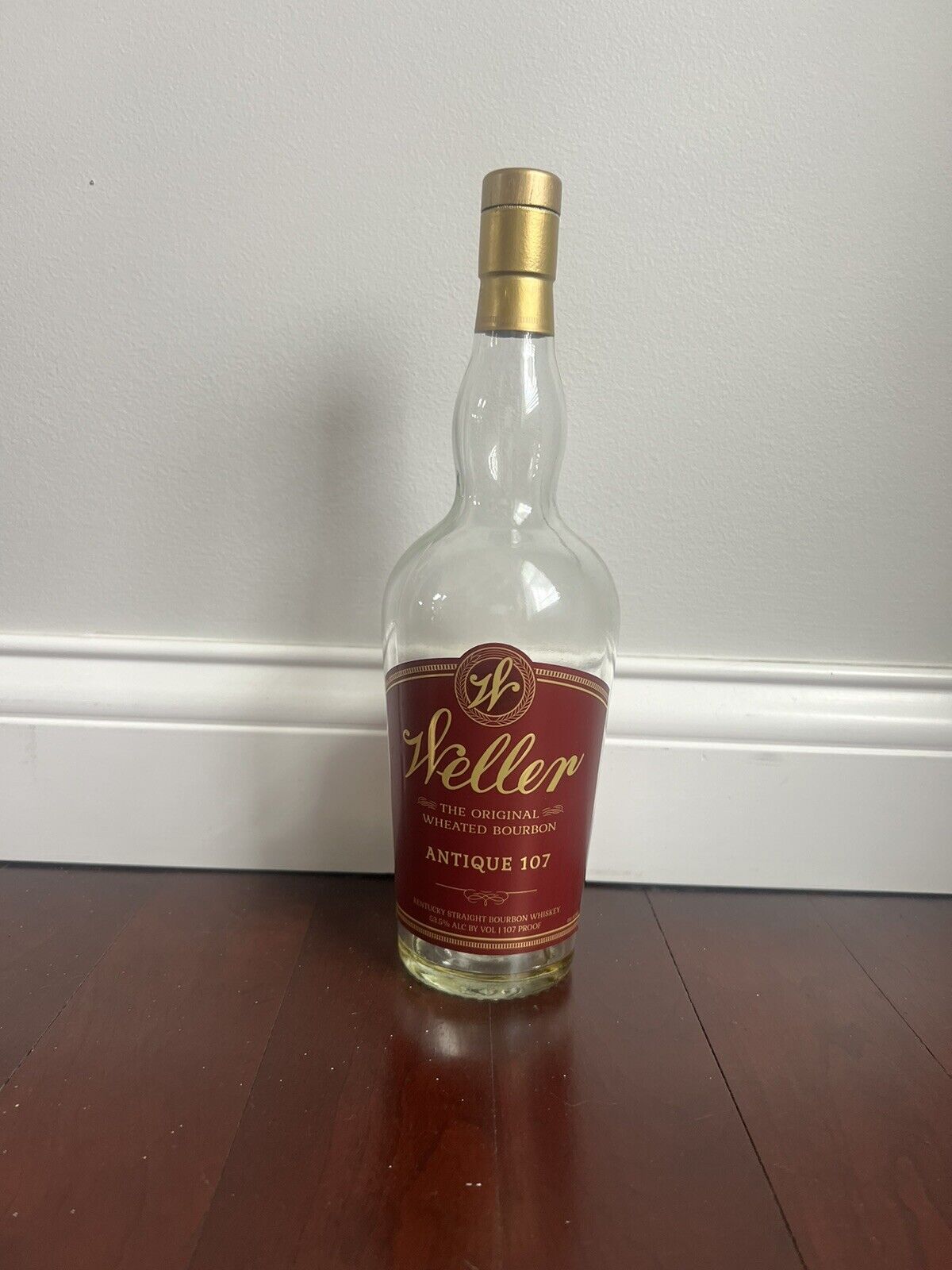 Weller, Antique 107, Red Label, 750ml Bourbon Bottle, Empty. Unwashed