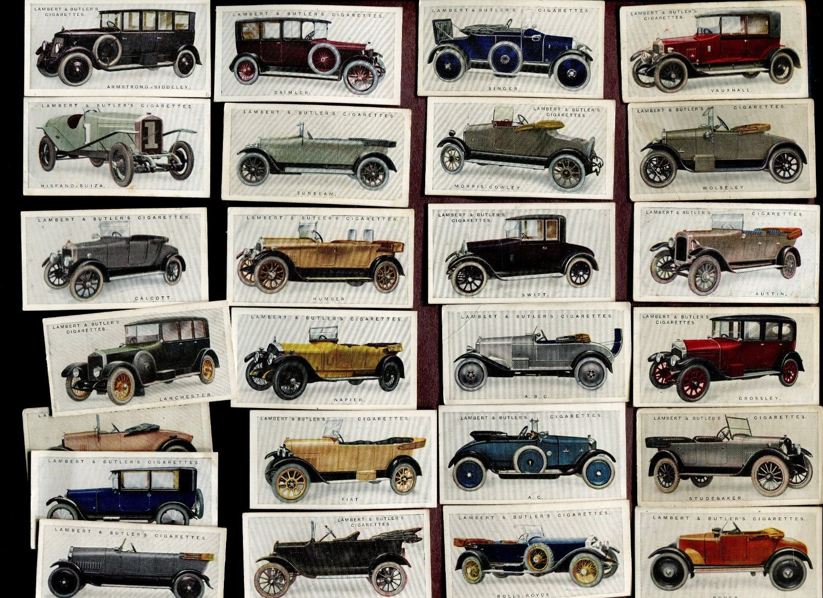 1922 LAMBERT & BUTLER CIGARETTES MOTOR CARS 1ST SERIES 25 TOBACCO CARD SET