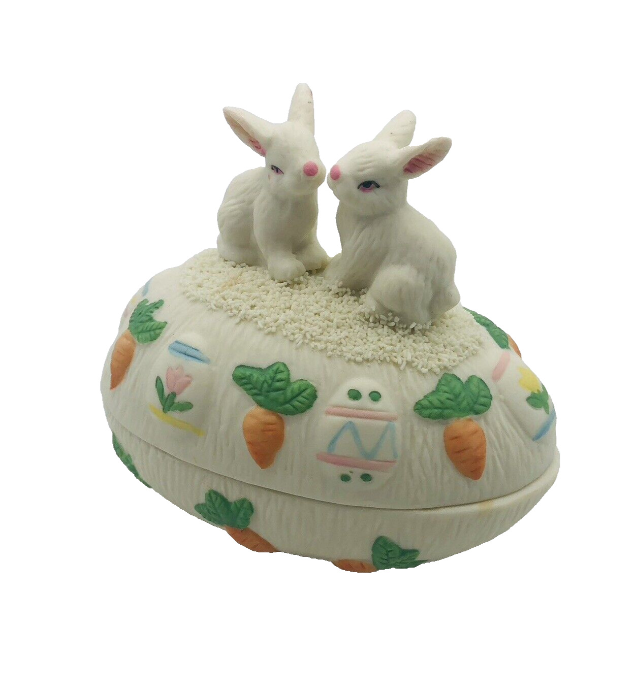 Vintage World Bazaars Jade Collection Ceramic Bunny Egg Covered Candy Dish W/Box