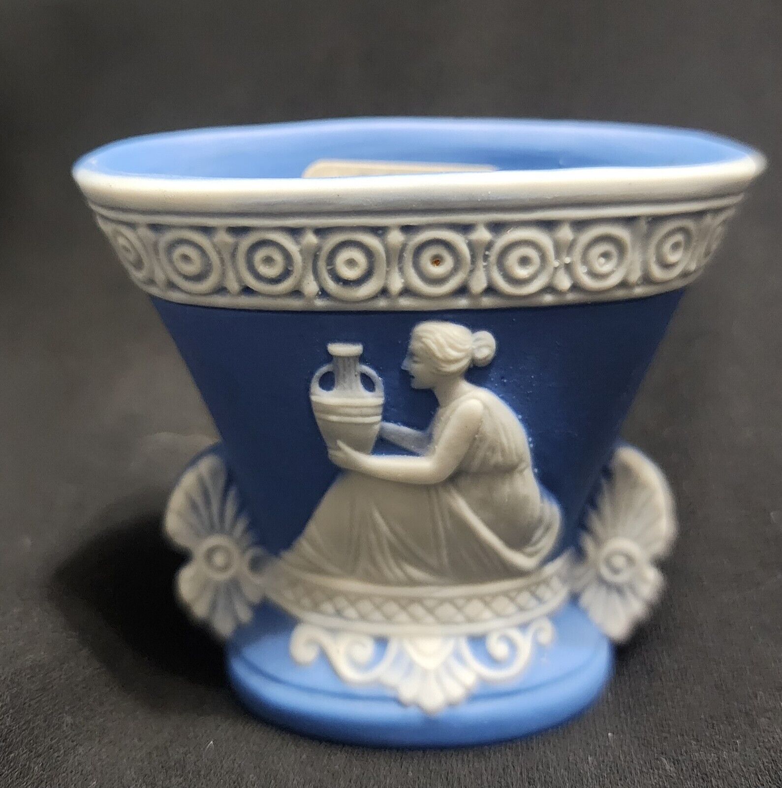 Antique Wedgewood Style Jasperware Miniature Blue White Maiden Vases Toothpick 