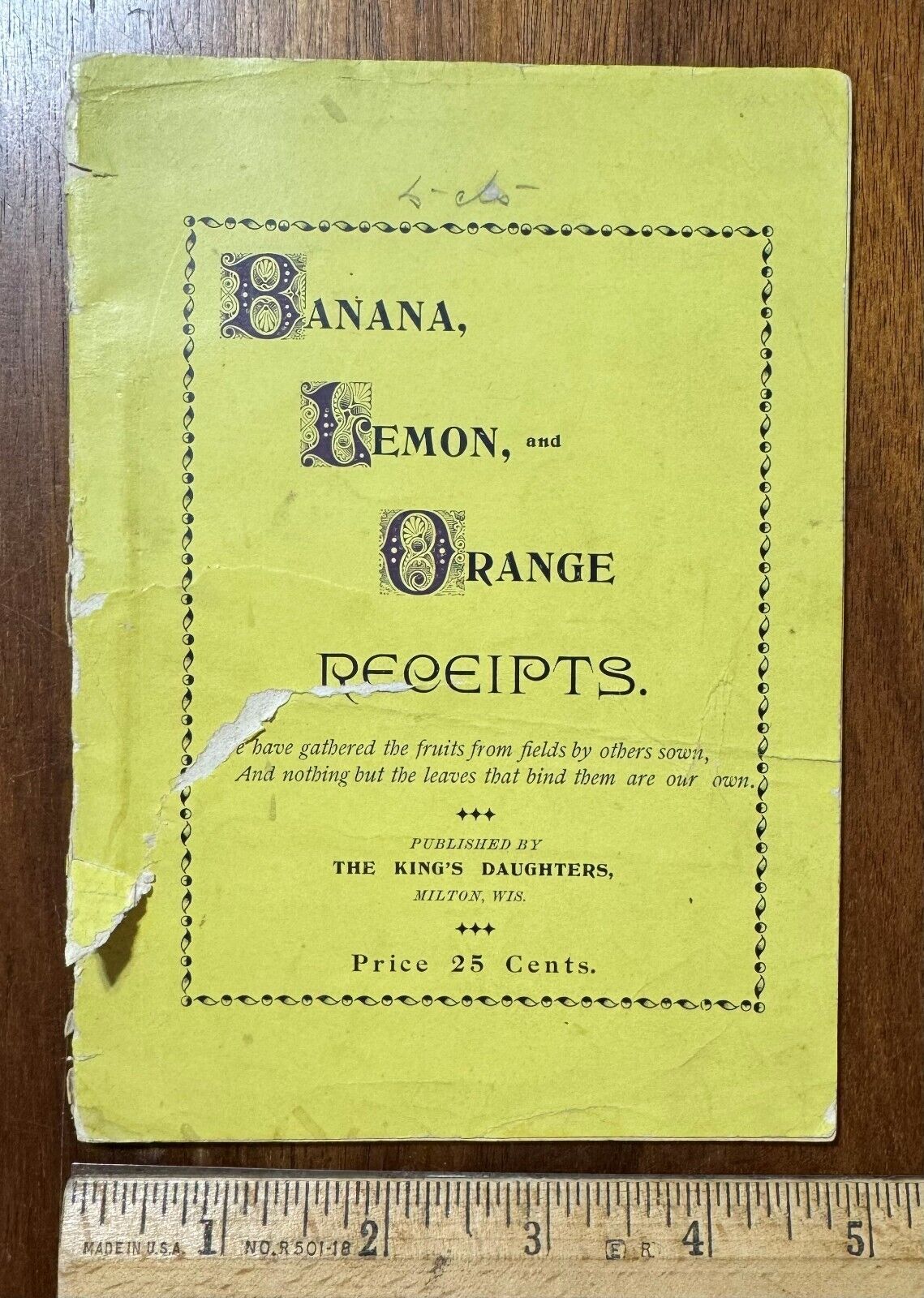 Antique 1894 booklet recipes Banana Lemon Orange King's Daughters Milton WI