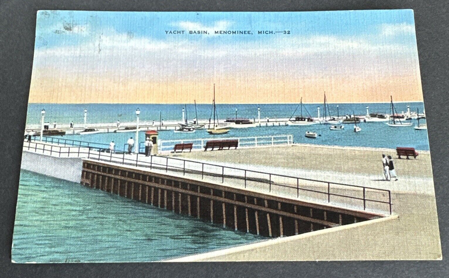 Postcard: Yacht Basin Pier Boats ~ Menominee Michigan