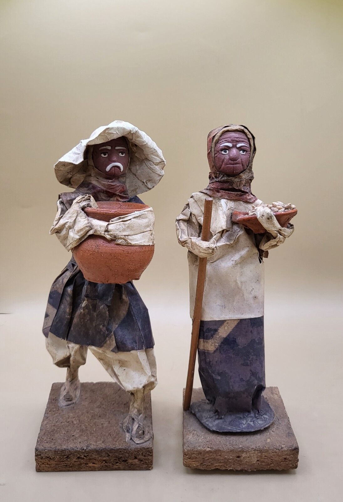 Vintage Paper Mache Folk Art Figurines, man and woman ~ Pair Made in Mexico
