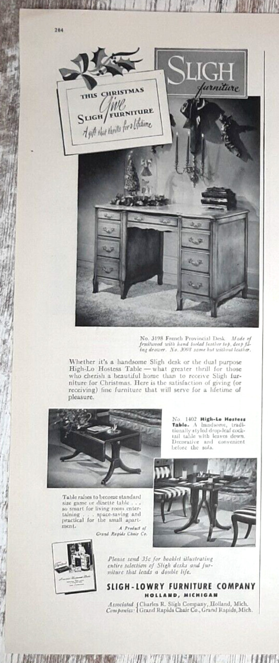 1952 Sligh Lowry Vintage Print Ad Furniture Fruitwood Hostess Table Holland MI
