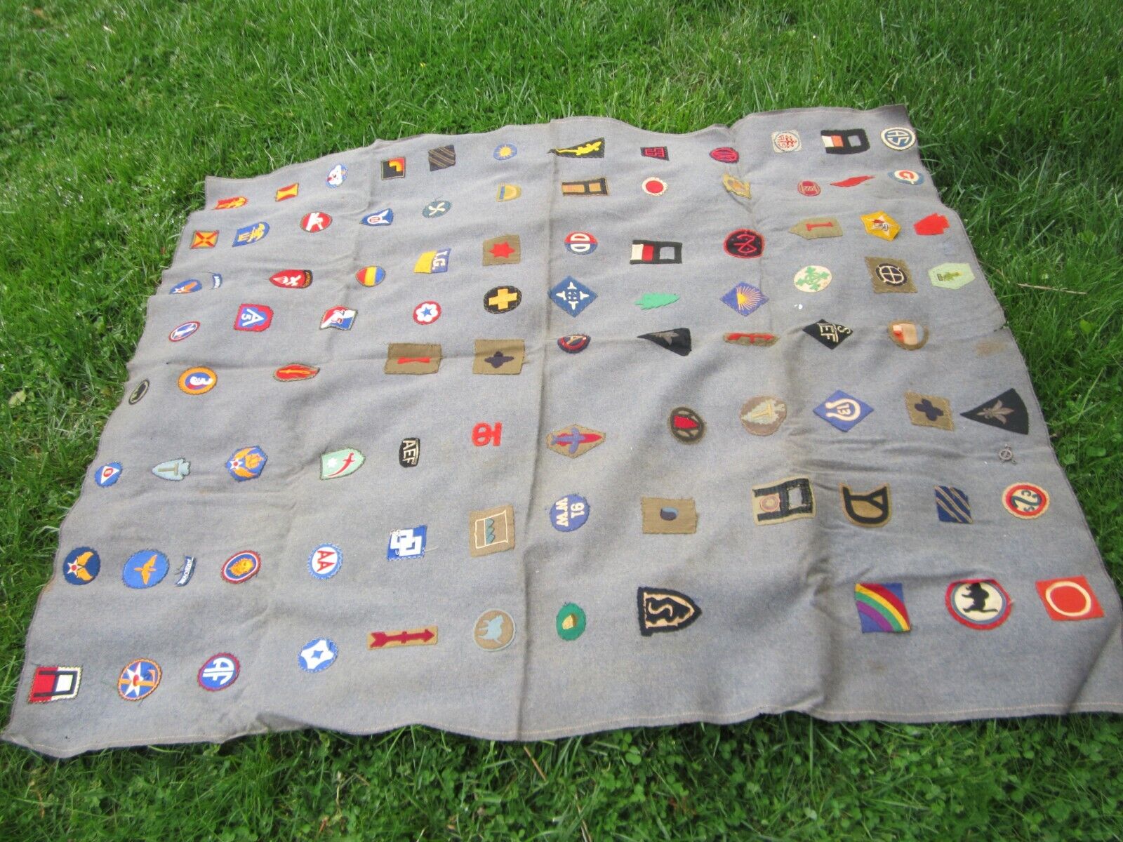 RARE~~Historic Wool Blanket w/ WWI Badges/Patches~VG~UNIQUE
