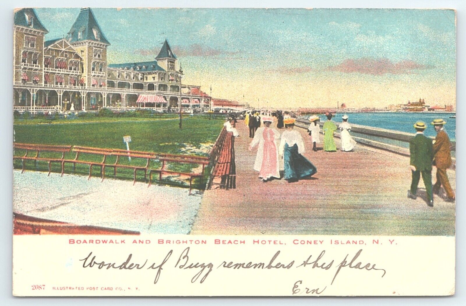 Postcard Boardwalk and Brighton Beach Hotel Coney Island New York c1906