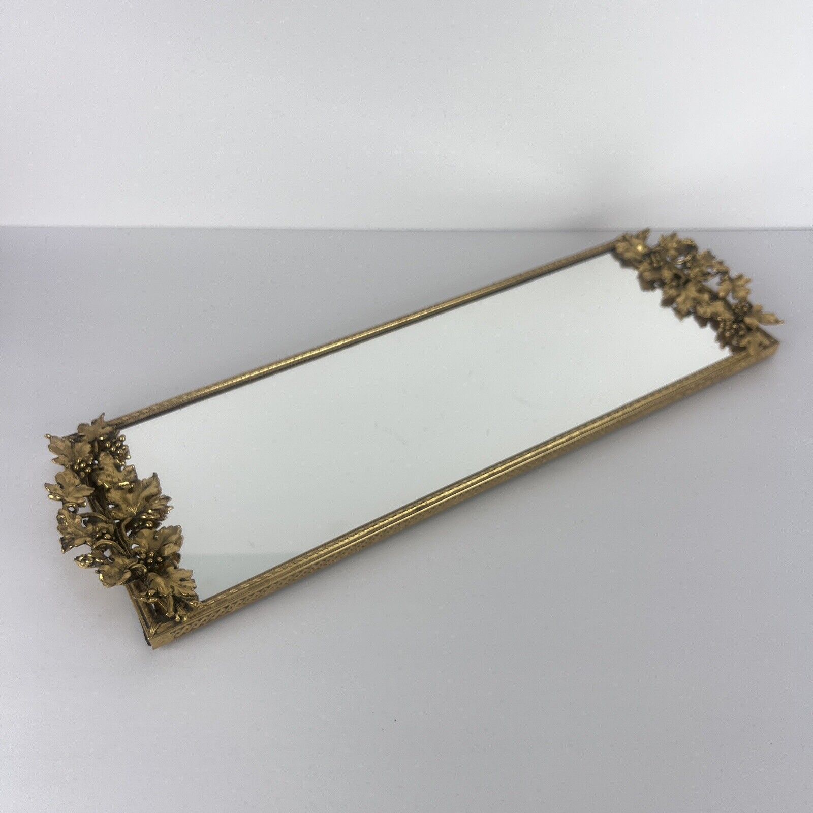 Vintage Vanity Mirror Gold Maple Leaves Dresser 18in