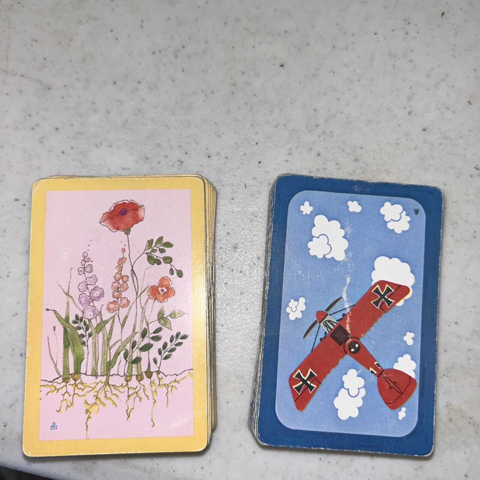 2 Vintage Decks Trump  Playing Cards Floral & Airplane  Crafts Red Baron