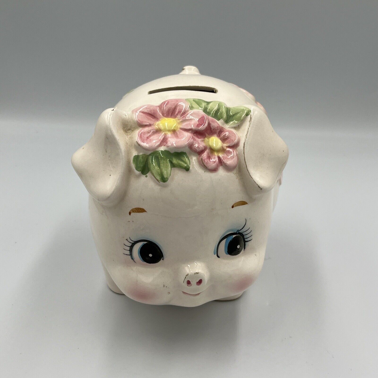 Smaller vintage ceramic piggy bank Cute With Flowers
