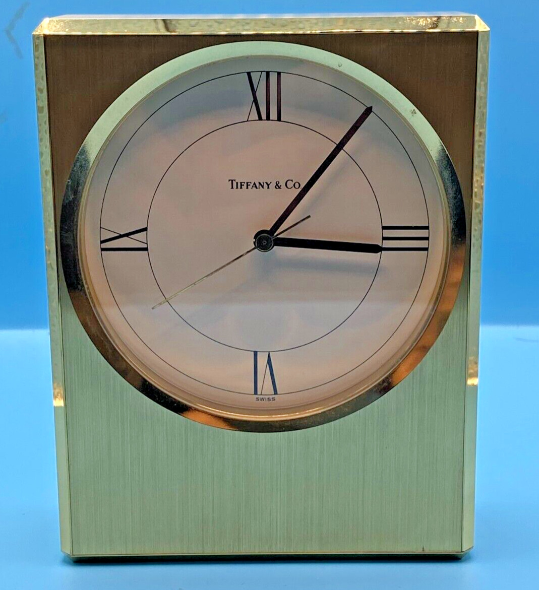 Vintage 1989 Tiffany & Co Swiss Brass Quartz Mantle Clock WORKING NEW BATTERY