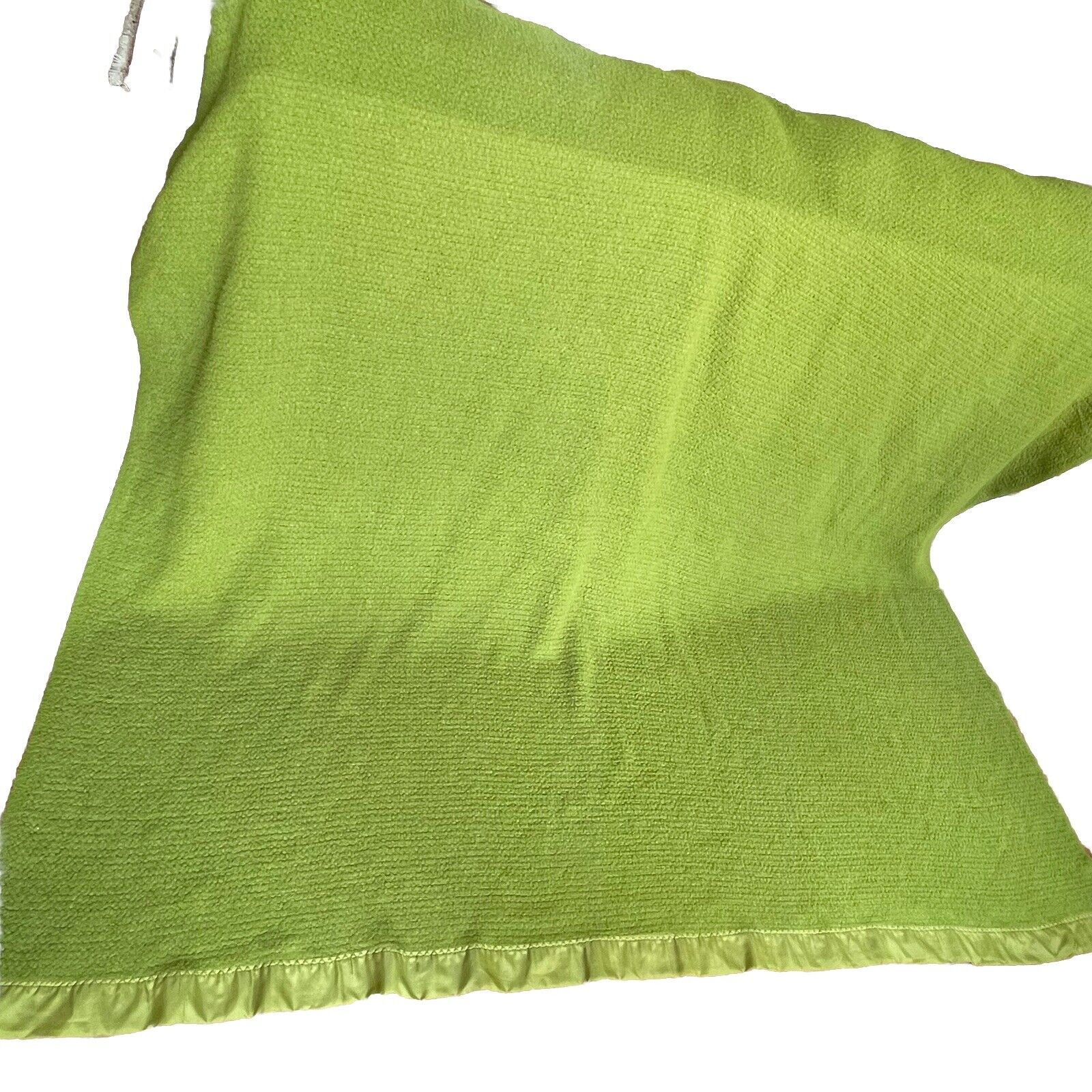 VTG 70s MCM Avocado GREEN Blanket w/Satin Trim Full Double Twin Pennys Acrylic