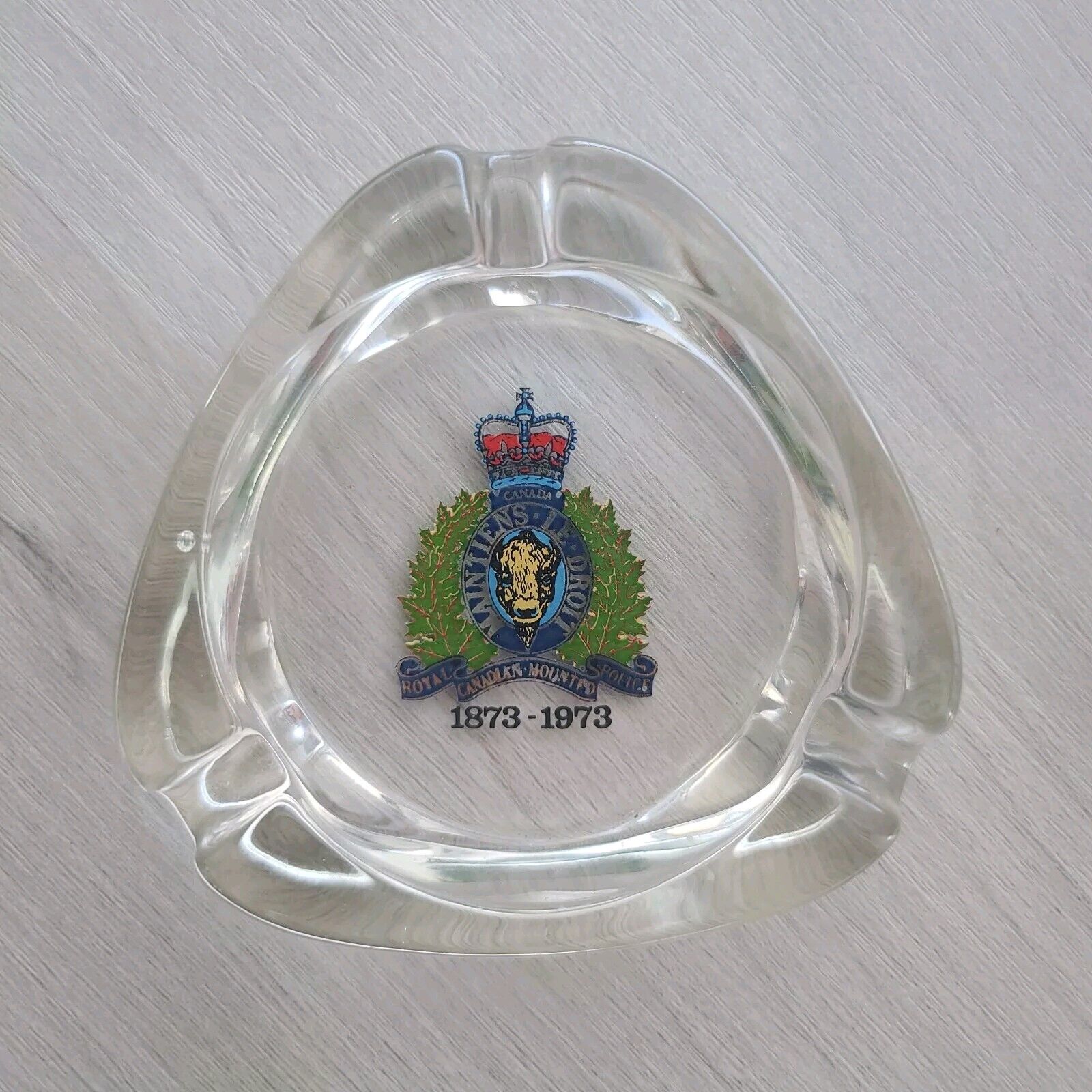 RCMP Ashtray 1873 - 1973 Glass Memorabilia Canada 3.5 Inches Wide