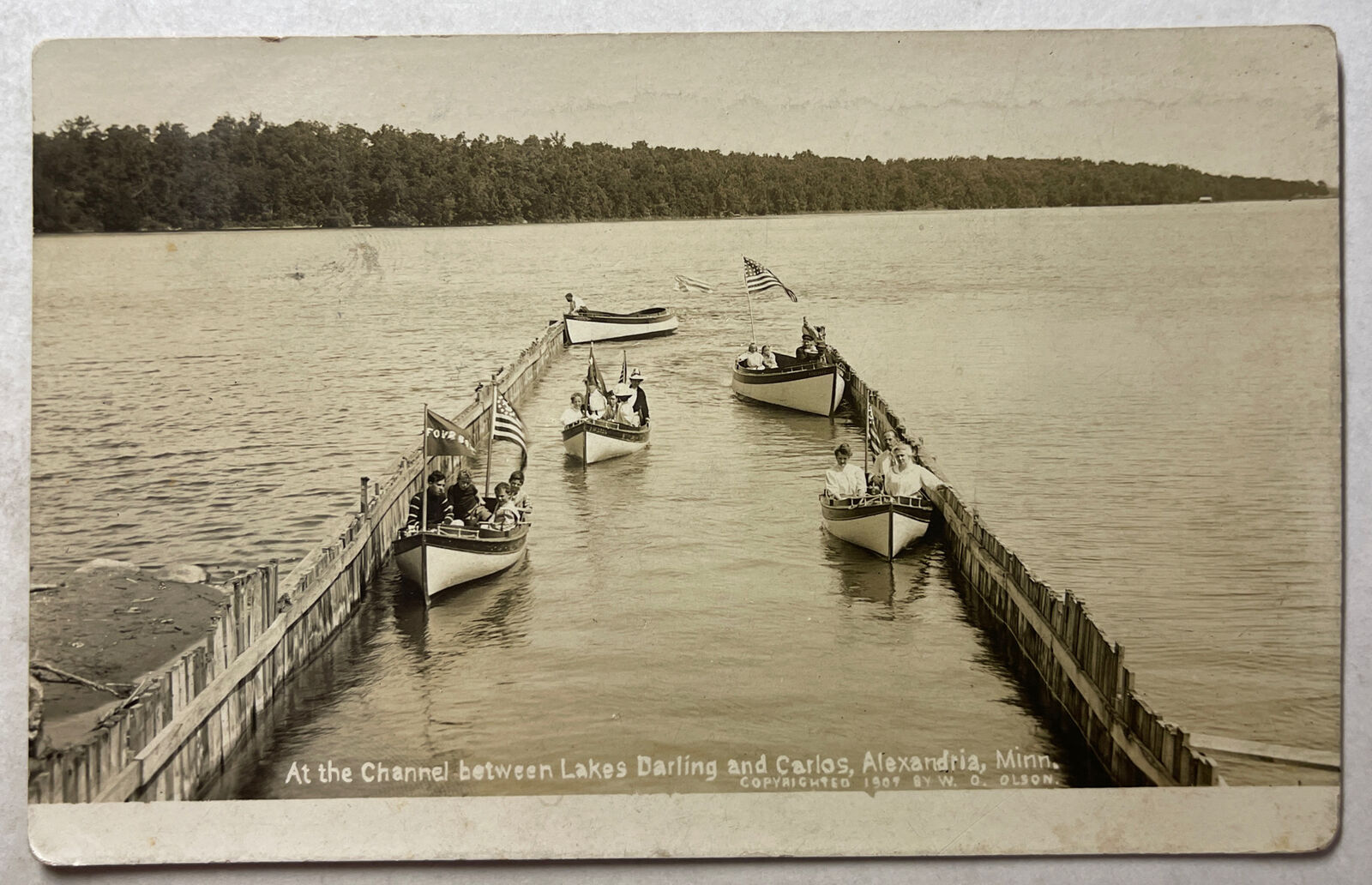 Channel between Lakes Darling and Carlos Alexandria Minnesota RPPC 1910 Garfield
