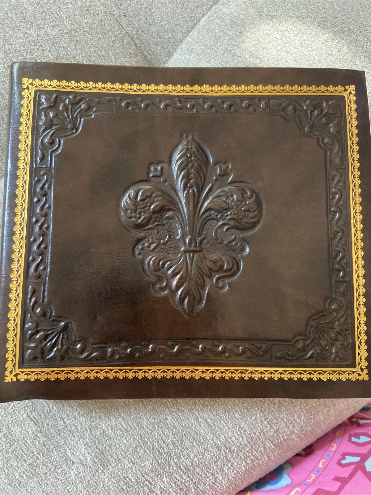 Vintage Leather Embossed Scrapbook Fleur De Lis