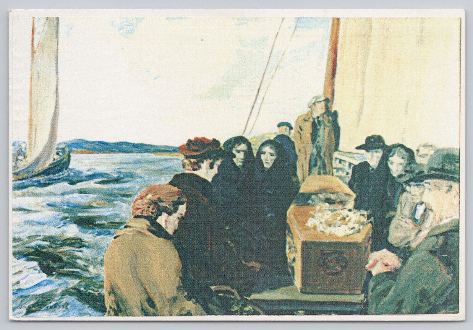 Leifear Donegal Ireland, The Island Funeral Painting Jack B. Yeats, VTG Postcard