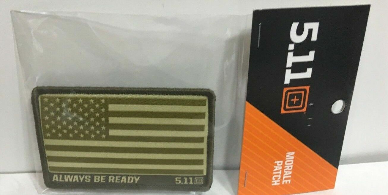 US Flag Always Be Ready 5.11 Tactical Patch Coyote Tan Hook & Loop Morale 120
