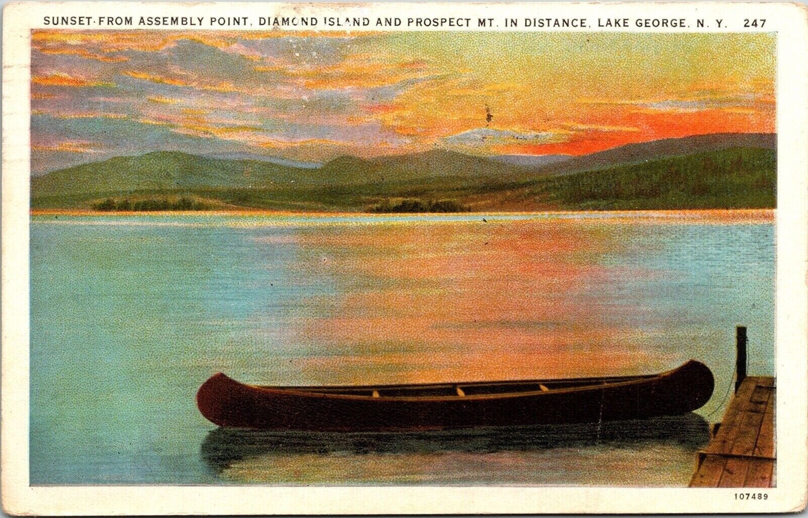 Sunset Assembly Point Diamond Island Prospect Point Mt Lake George Ny Postcard