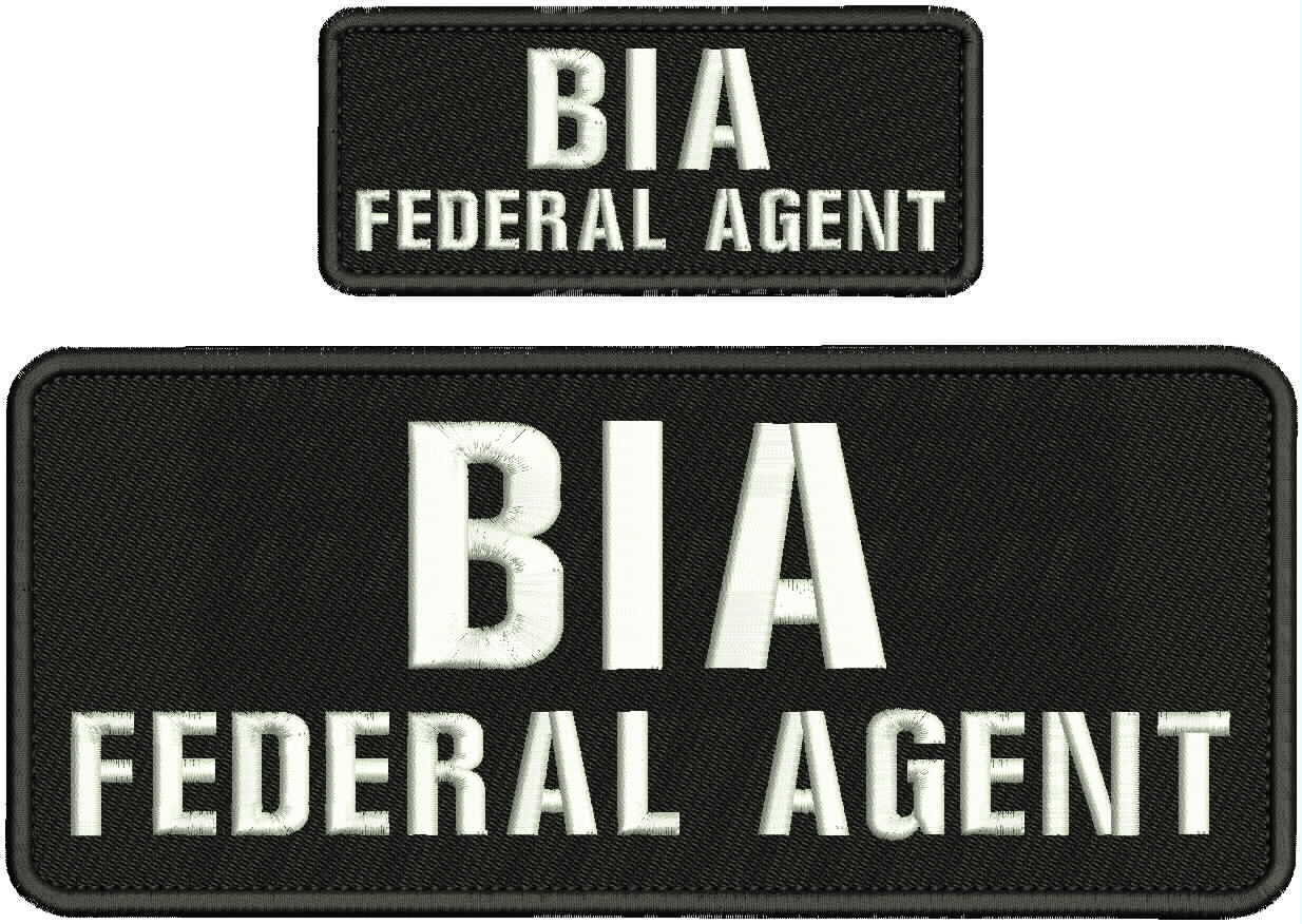 BIA F AGENT Embroidery Patch 4x10 and 2x5  hook on back BLACK/white letters