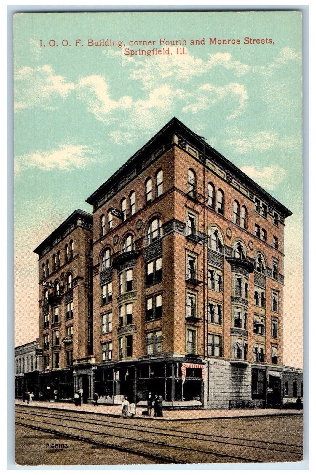 c1910\'s I.O.O.F. Building Corner Fourth & Monroe Streets Springfield IL Postcard