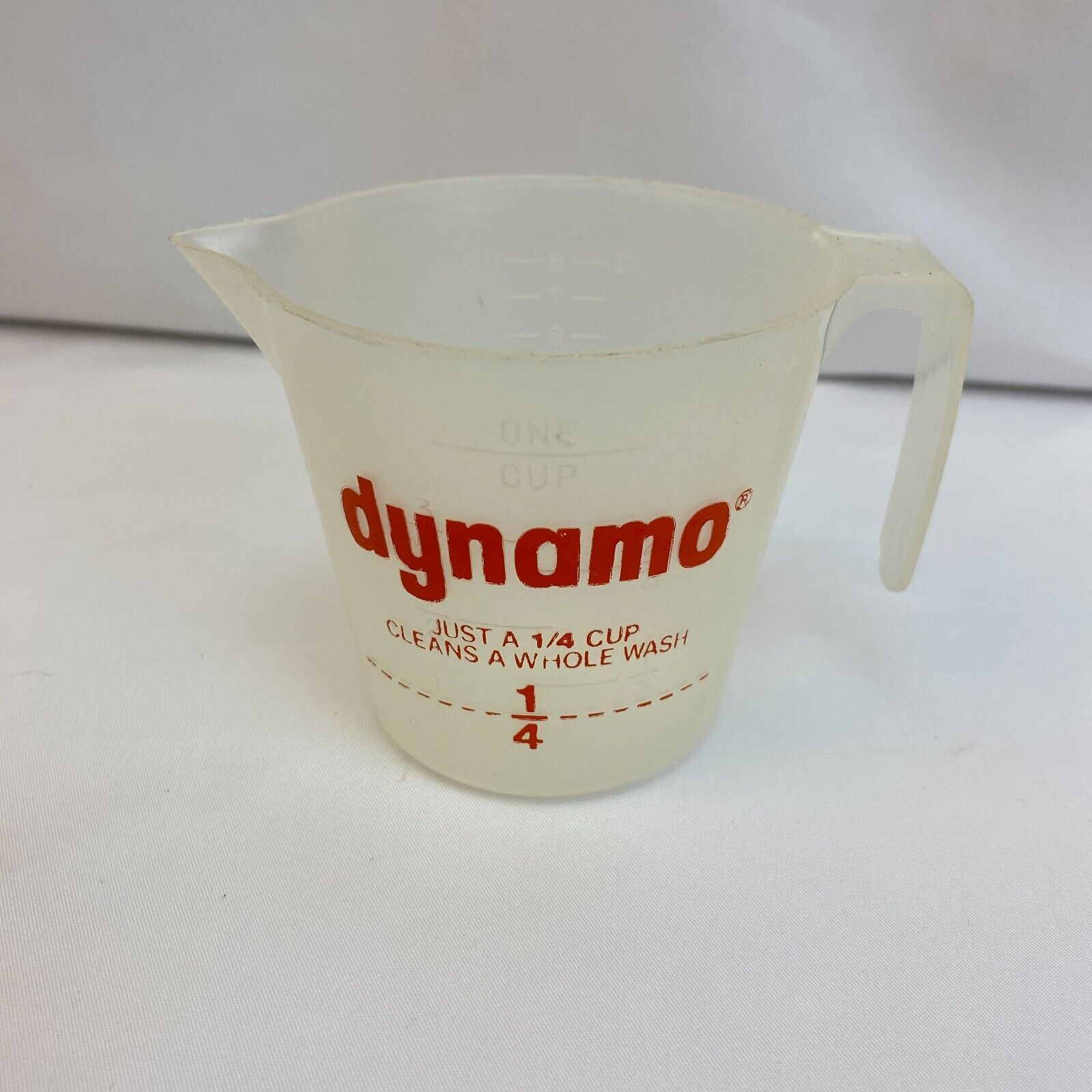 Vintage 1970s Dynamo Laundry Detergent Clear Plastic Measuring Cup - 8 Oz Marked