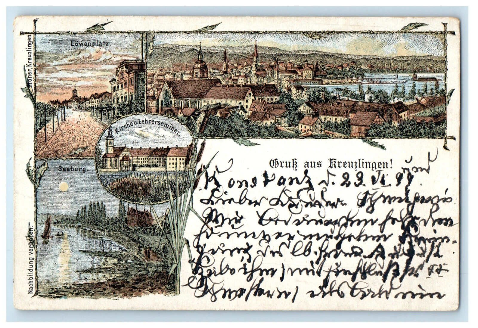 1899 Multiview, Gruk Aus Kreuzlingen Switzerland Posted Antique Postcard