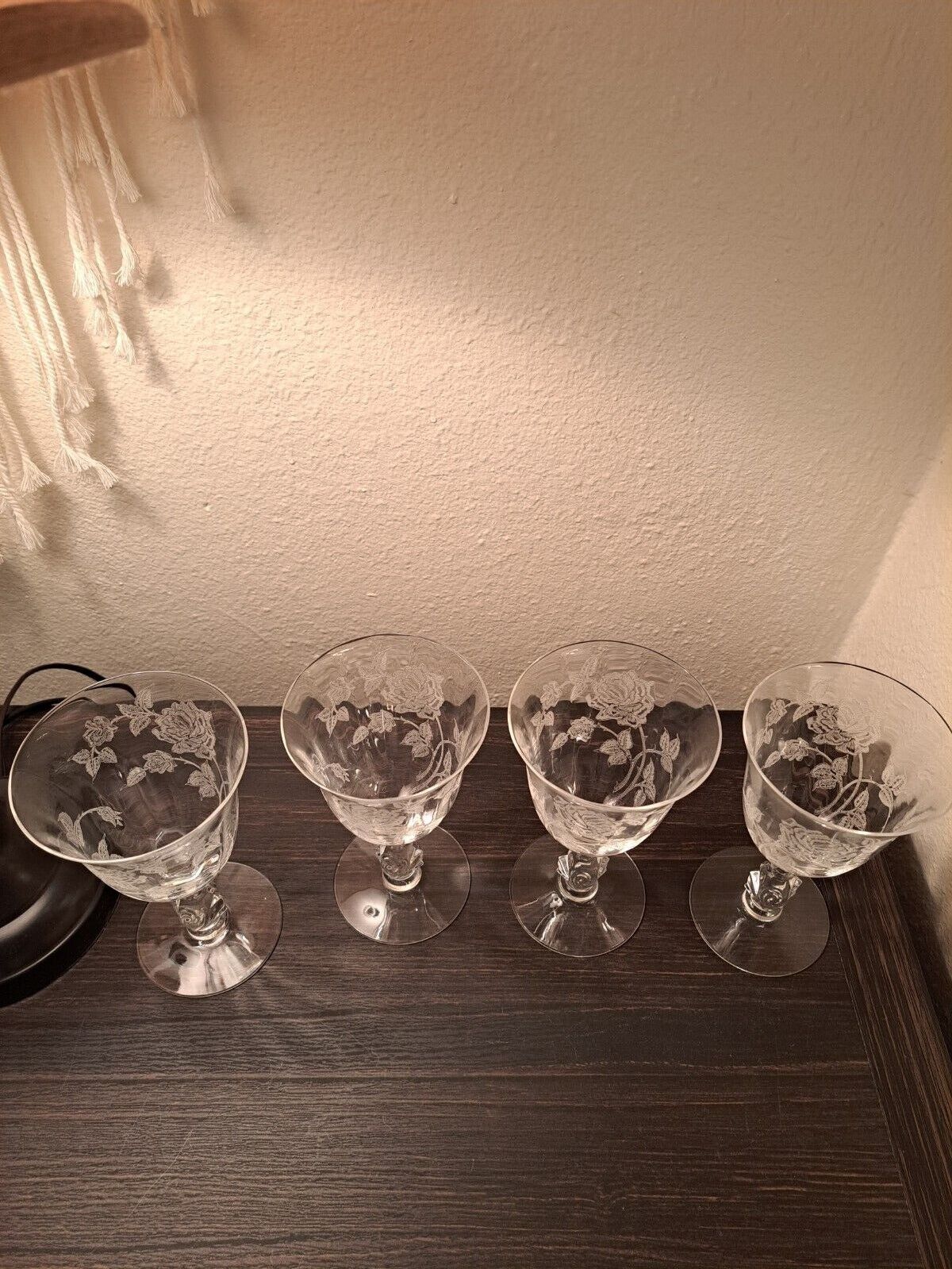 Elegant Vintage Heisey Rose Crystal Waverly Wine Glasses(4) Excellent Condition