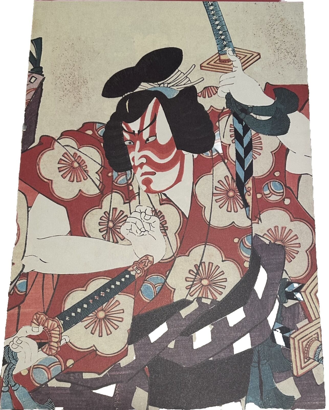 Vintage 1997 Japanese Kabuki Calendar, Design Kabukiza Theater 27.5”l X 13.5”w