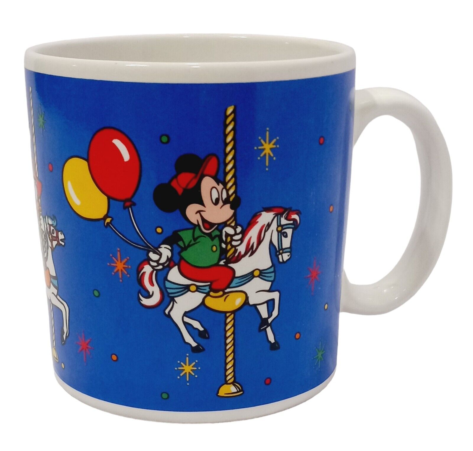 Vtg Walt Disney Coffee Mug Mickey Minnie & Donald Duck Carousel Painted Horses