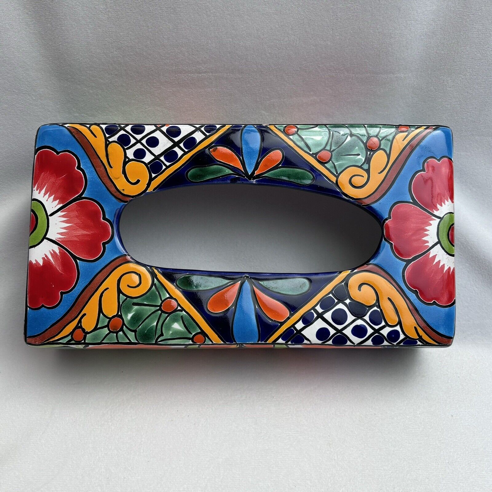 Mexican Talavera Tissue Box Holder Cover Pottery Folk Art Handmade Mexico Bright