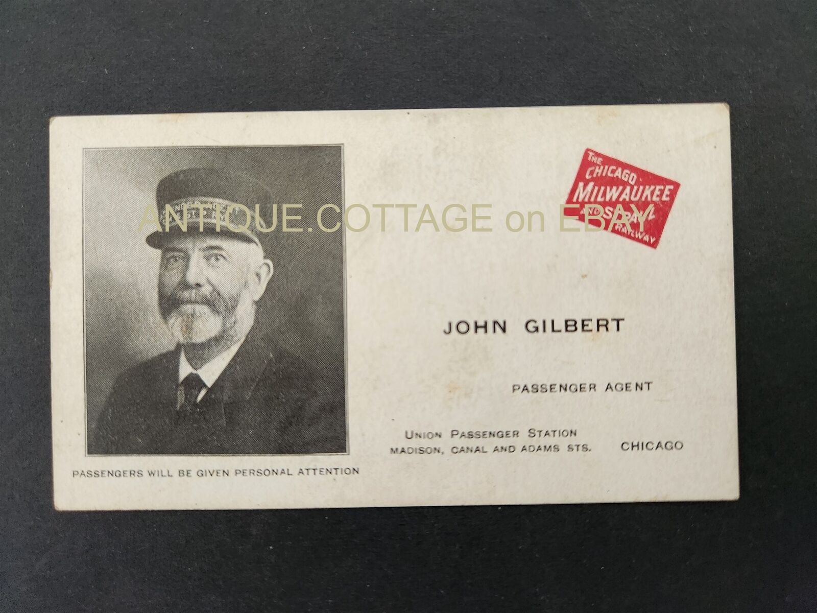 antique CHICAGO MILWAUKEE ST PAUL RAILWAY CARD passenger agent JOHN GILBERT