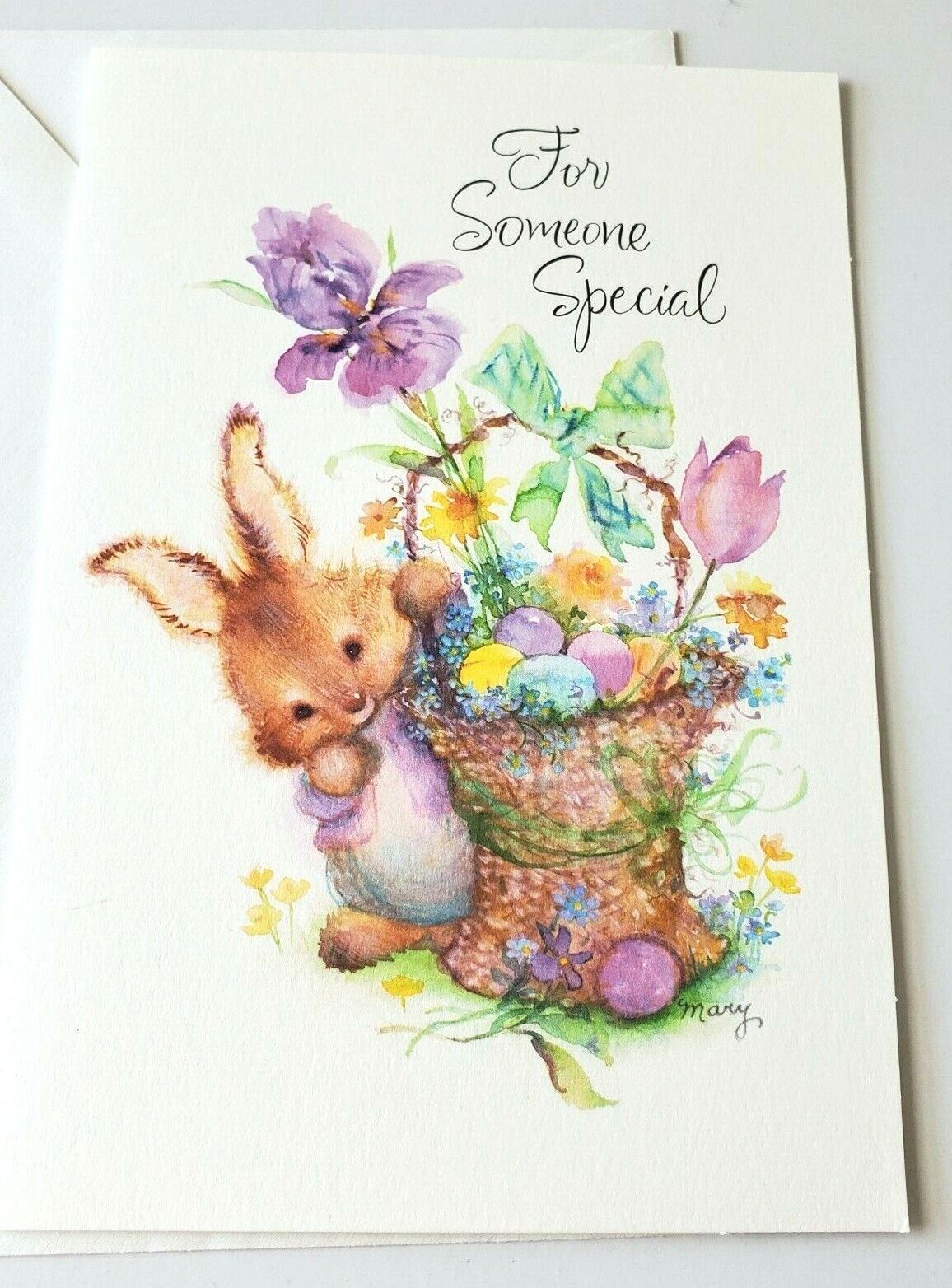 Greeting Card Easter Mary Hamilton Bunny Basket Easter Eggs Flowers 