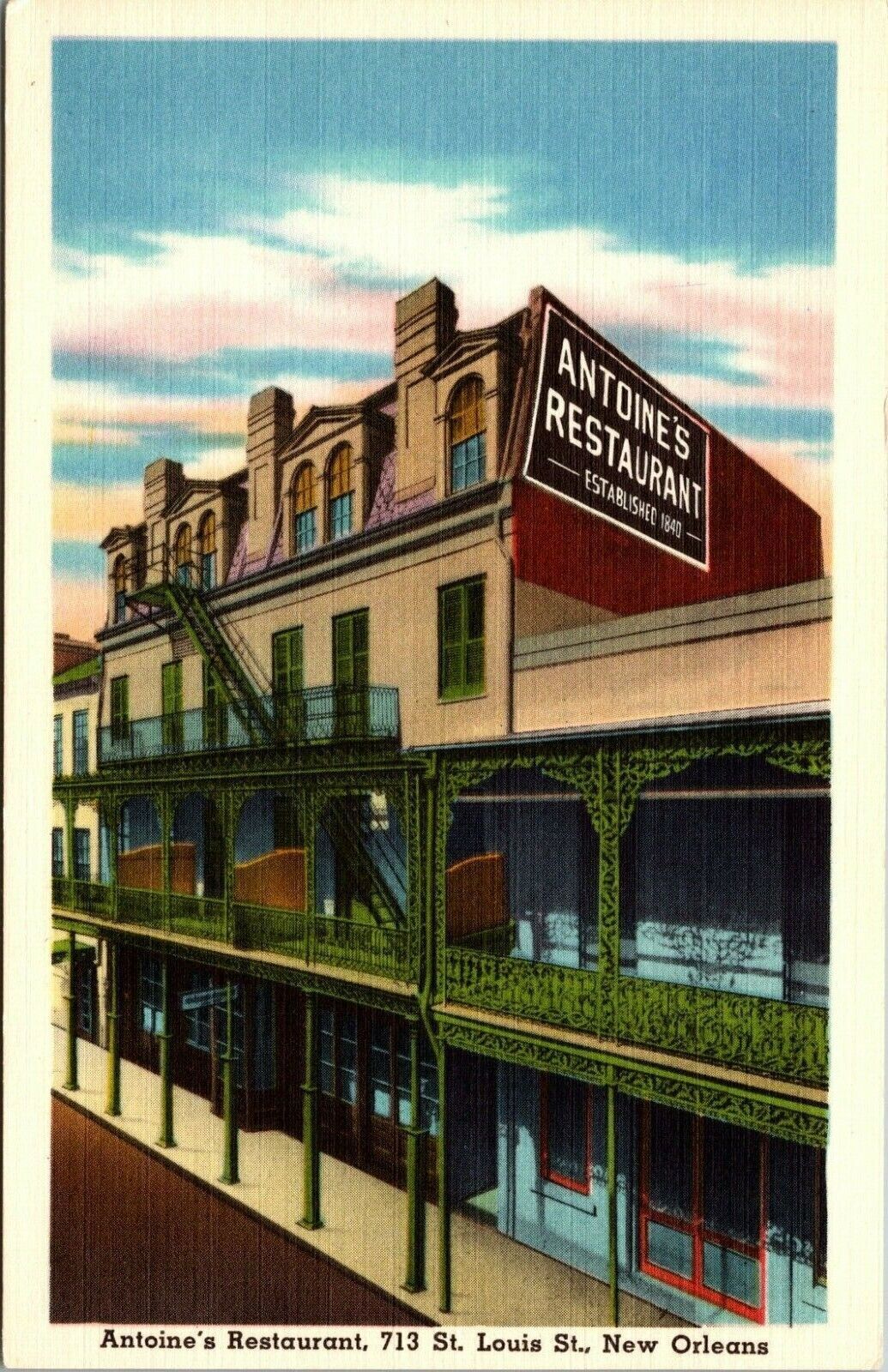Postcard Antoine\'s Restaurant Old French Restaurant New Orleans Linen