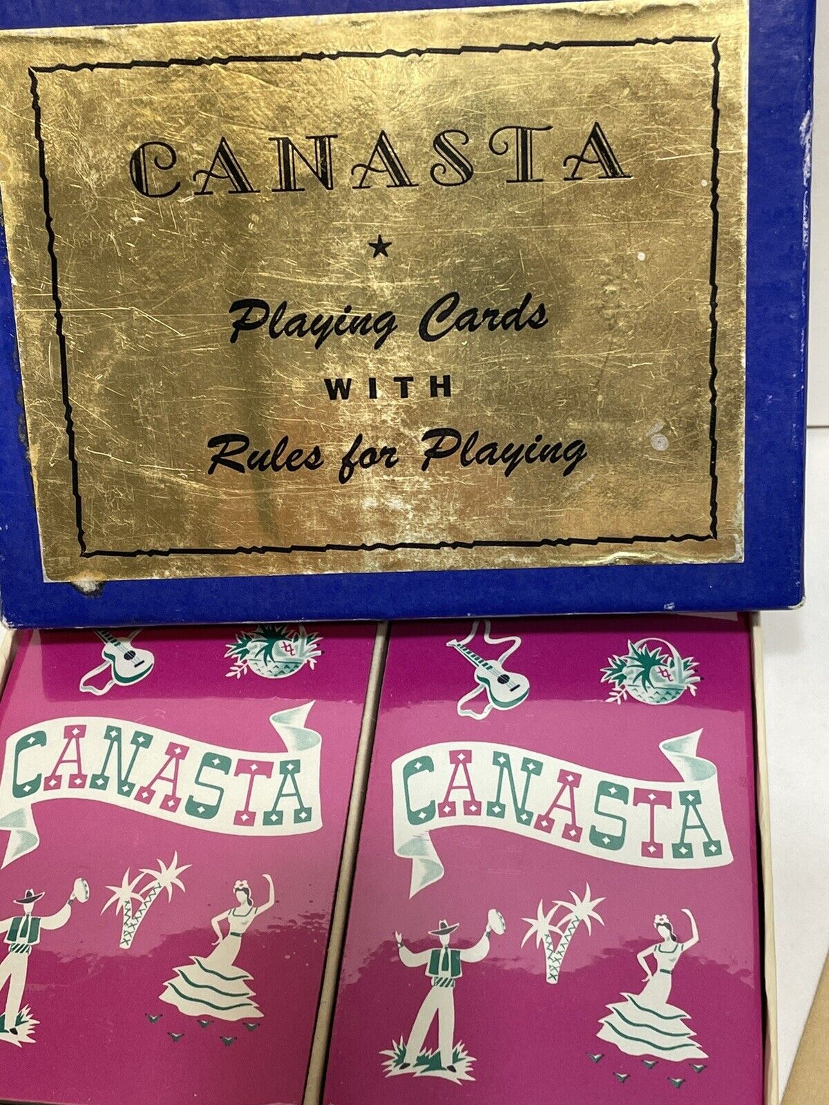 Vtg CANASTA Playing Cards W Rules 1950  Mexican Fiesta Design Sealed NOS