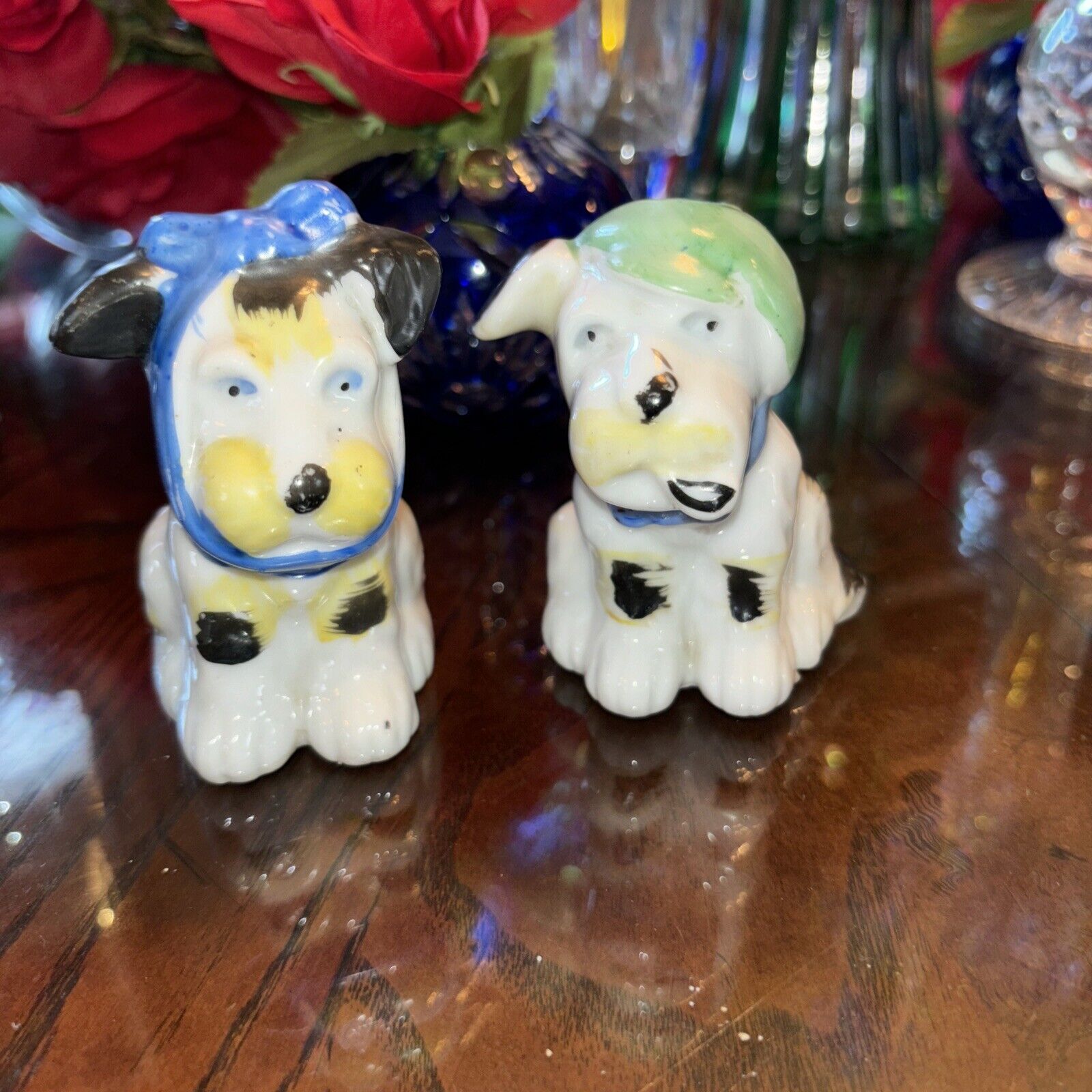 Occupied Japan Pair Porcelain Ceramic Dogs  Late 1940’s 3” Approx