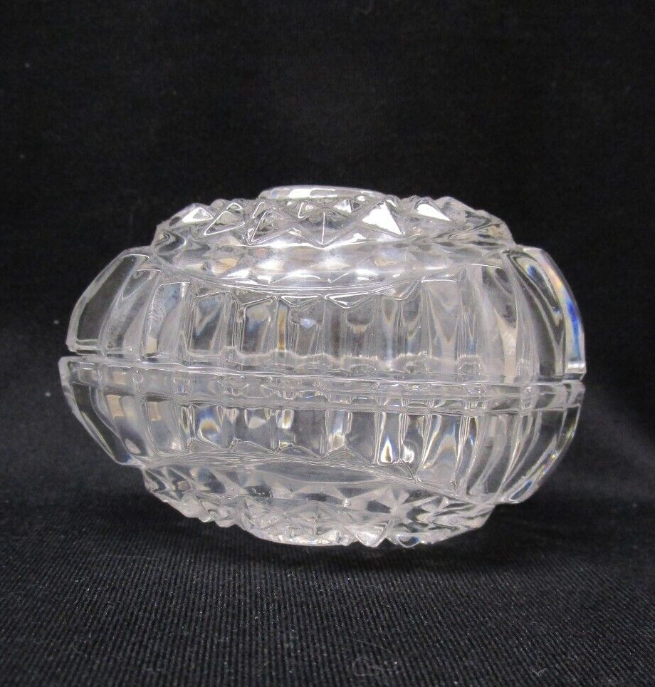 Pretty Egg Shaped Lead Crystal Cut Glass Trinket Dish, 2 pcs., INV 65713