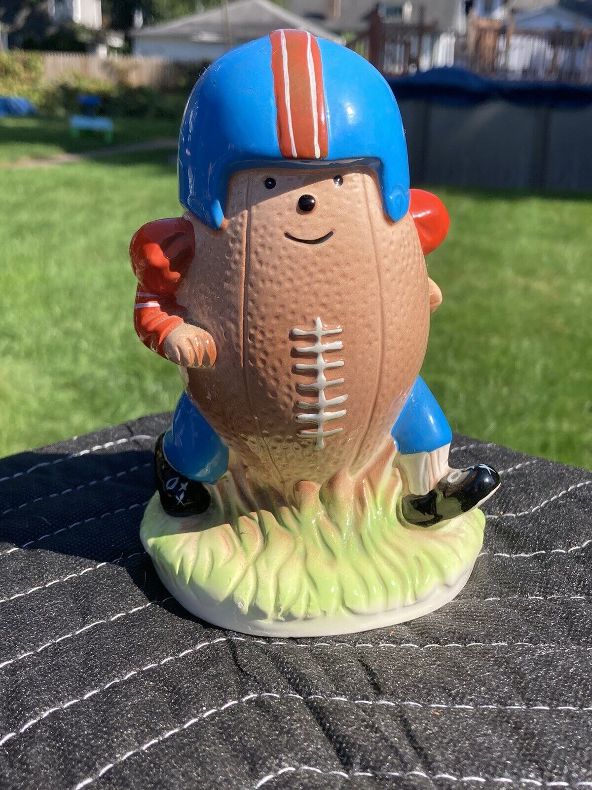 Vintage 5.5in Joan Berg Victor “Fred Football” Ceramic Coin Bank *RARE*