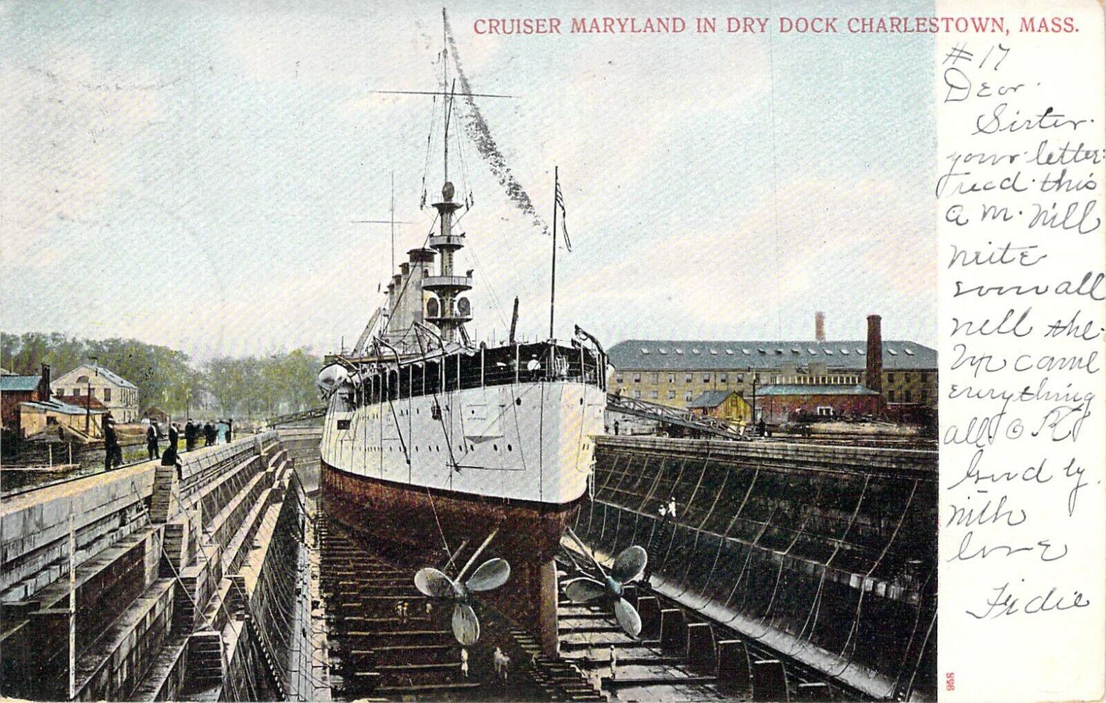 Cruiser Maryland in Dry Dock, Charlestown, Mass., Posted 1906