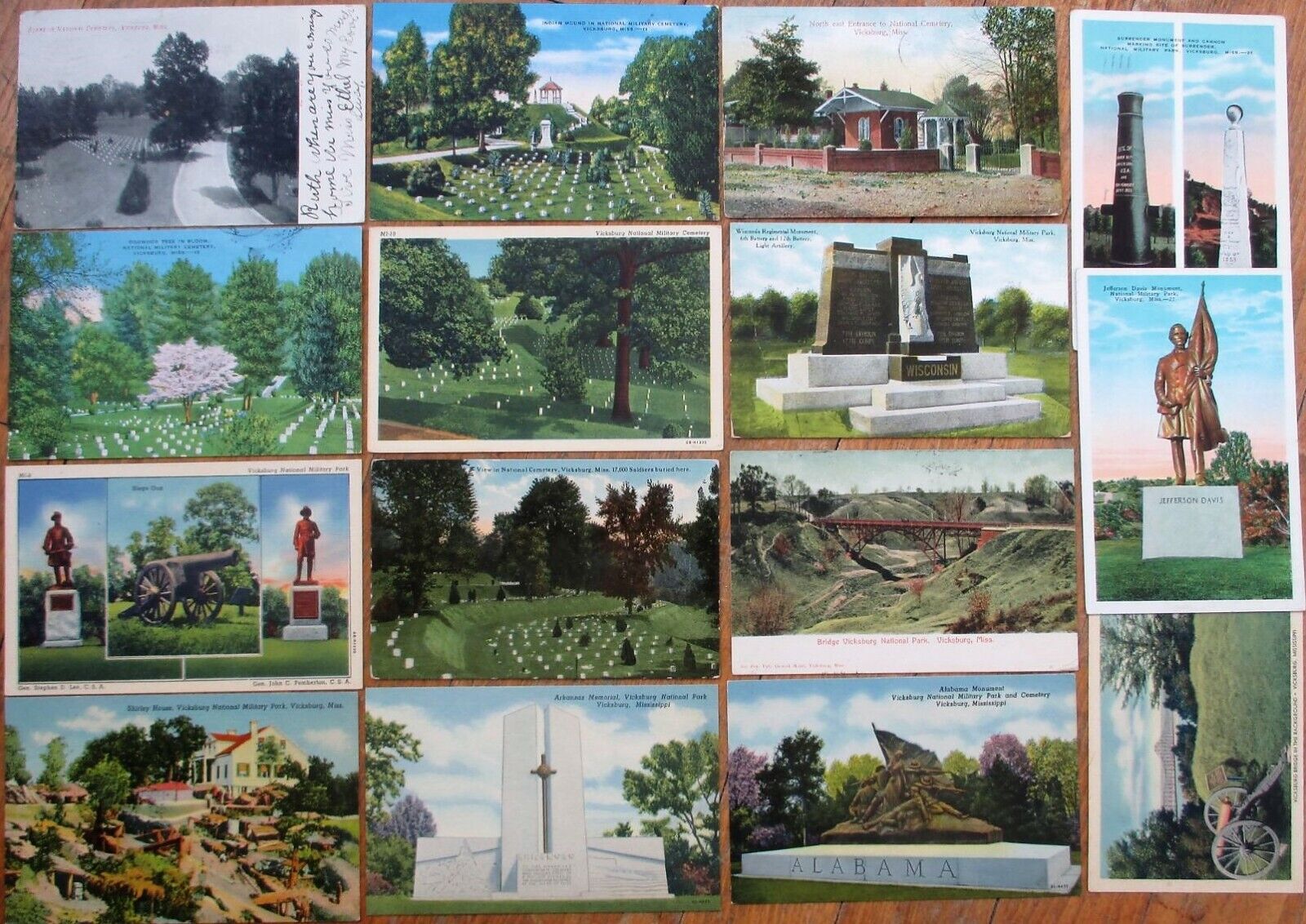 Vicksburg, MS 1909-1940 GROUP OF FIFTEEN Postcards - National Military Cemetery