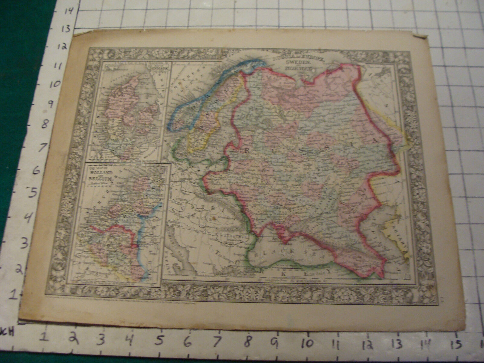 ORIGINAL Hand Colored 1860 Mitchell Map: 15 1/4 x 12 1/2 EUROPE 