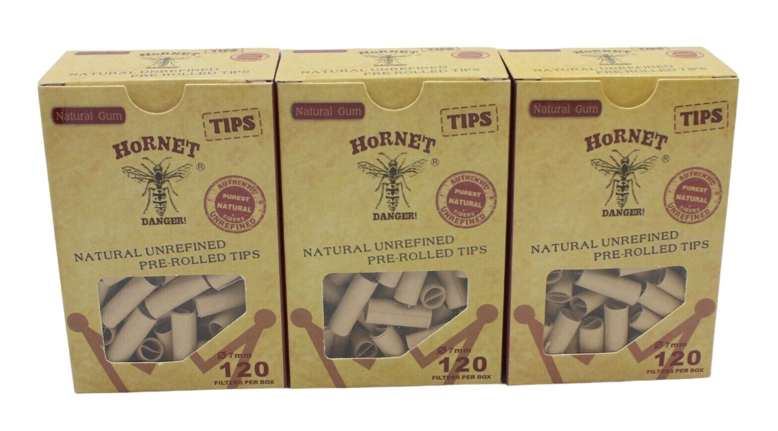 3 X Hornet Classic Pre Rolled Tips Filter Roach in Box - 120 X 3-360 Tips Total