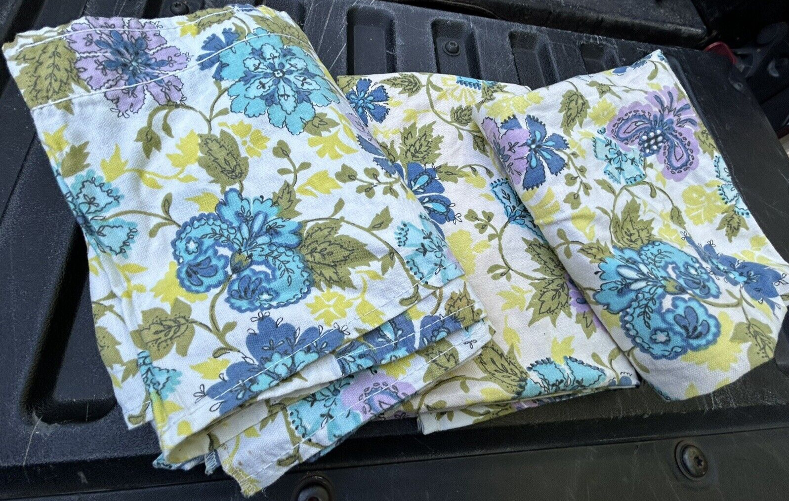 Vtg 50s/60s kitchen curtains soft blue green lilac floral shabby cottage style