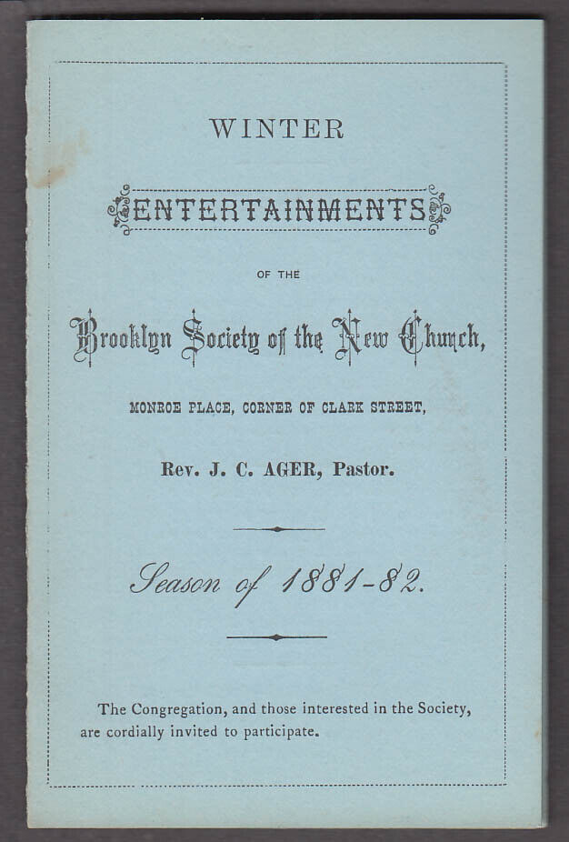 Brooklyn Society of the New Church Winter Entertainments Schedule 1881-1882 NY