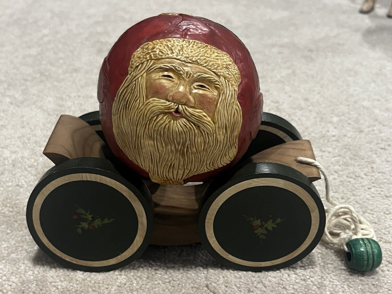 VINTAGE 1986 BRIERE SANTA ROLY POLY PULL TOY BALL CART SIGNED BY ARTIST